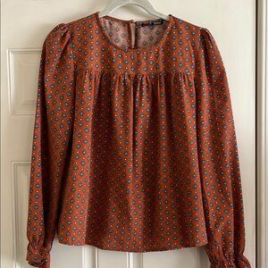 SHEIN Orange Pleated Bib Collar Blouse